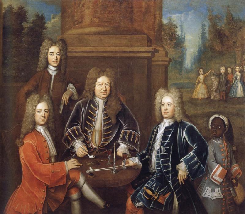 unknow artist Elibu Yale the 2nd Duke of Devonshire,Lord James Cavendish,Mr Tunstal and a Page Germany oil painting art